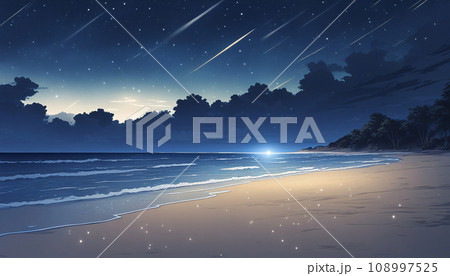 幻想的な星空と浜辺のイラスト 幻想的な星空と浜辺のイラスト 108997525