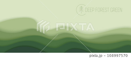 Deep forest green waves, paper art banner 108997570