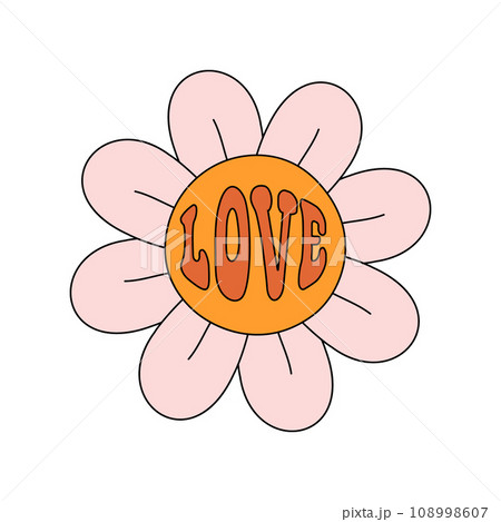 Vector groovy flower with love text isolated on white background 108998607