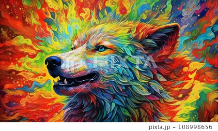 style surrealism, psychedelic wolf 108998656