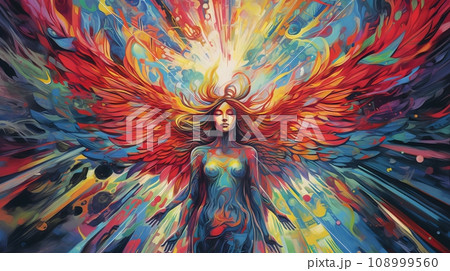 angel in multi-colored rays angel in multi-colored rays 108999560