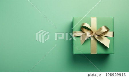 Christmas decorations on green blue background, top view with space for text 108999918