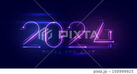 Happy new year. Neon lights numbers 2024. Concept for 2024 new year celebration. Pattern for banner, poster, greeting and new year 2024. Vector EPS10. Happy new year. Neon lights numbers 2024. Concept for 2024 new year celebration. Pattern for banner, poster, greeting and new year 2024. Vector EPS10. 108999925