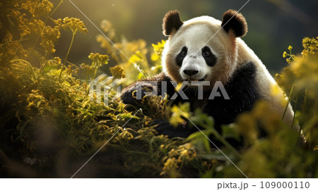 Exquisite panda roaming freely in its lush natural environment Exquisite panda roaming freely in its lush natural environment 109000110