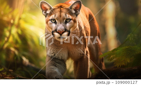 Elegant Florida panther roaming freely in wild surroundings Elegant Florida panther roaming freely in wild surroundings 109000127