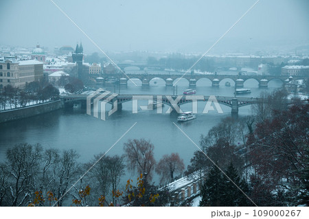 landscape in winter in Prague, Czech Republic with Vltava river 109000267