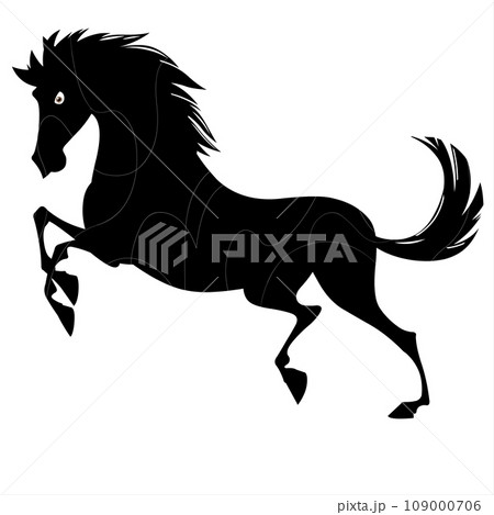 Horse running in the forest. Silhouette. Horse running in the forest. Silhouette. 109000706