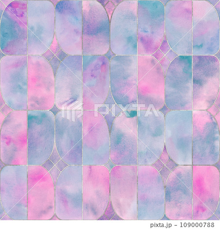 Watercolor stained glass window. Seamless abstract pattern Watercolor stained glass window. Seamless abstract pattern 109000788