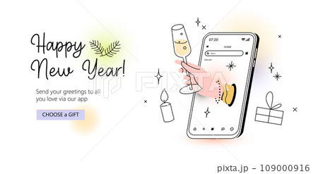 Hand With Drinking Glass Coming Out Of Smartphone Screen Hand With Drinking Glass Coming Out Of Smartphone Screen 109000916