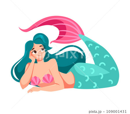 Woman Mermaid with Fish Tail as Fairytale Character Vector Illustration 109001431