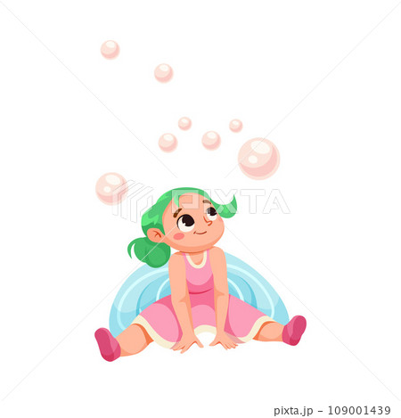 Cute Fairy and Little Pixie with Wings Sit Among Soap Bubbles Vector Illustration 109001439