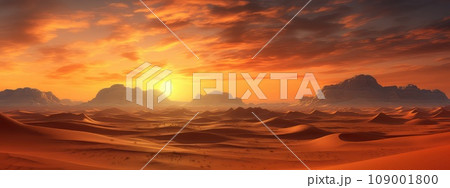 Desert landscape at dusk photo realistic illustration - Generative AI. 109001800