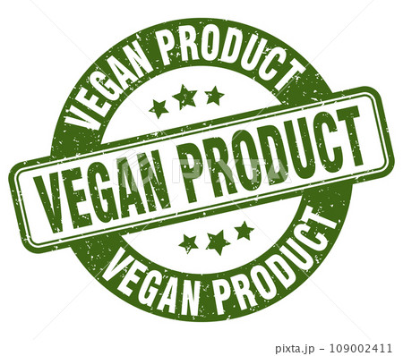 vegan product stamp. vegan product label. round grunge sign vegan product stamp. vegan product label. round grunge sign 109002411