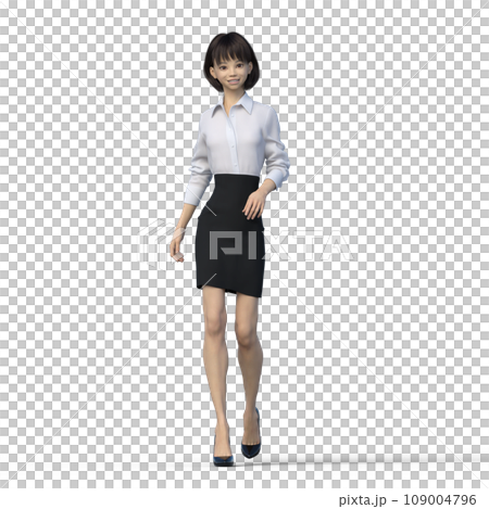 行走的商務女性制服燙髮3DCG插畫素材 行走的商務女性制服燙髮3DCG插畫素材 109004796