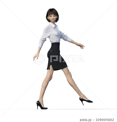 大股で歩くビジネスウーマン　ユニフォーム　 perming3DCGイラスト素材 109004802