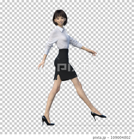 大股で歩くビジネスウーマン　ユニフォーム　 perming3DCGイラスト素材 109004802