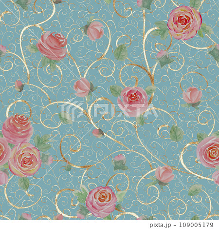 Watercolor roses flowers. Beautiful floral seamless pattern. 109005179