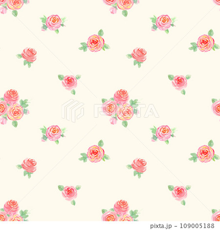 Watercolor roses flowers. Beautiful floral seamless pattern. Watercolor roses flowers. Beautiful floral seamless pattern. 109005188