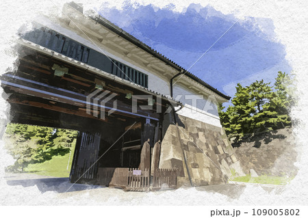 水彩画風　東京皇居外苑　桜田門　東京都千代田区 109005802