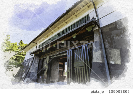 水彩画風　東京皇居外苑　桜田門　東京都千代田区 109005803