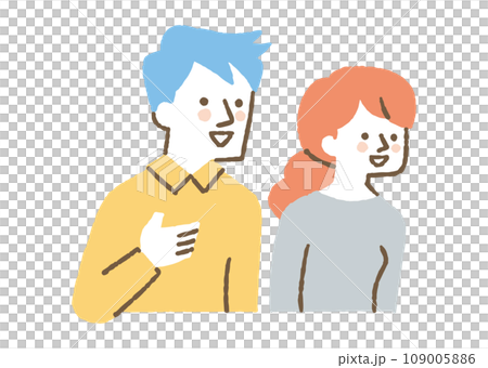 嬉しそうに何かを見ている夫婦_色 109005886