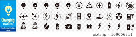 Electricity icons set collection green energy 109006211