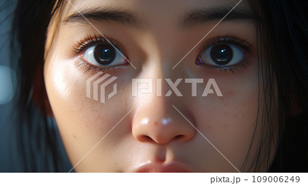 驚きで目を見開く女性「AI生成画像」 驚きで目を見開く女性「AI生成画像」 109006249