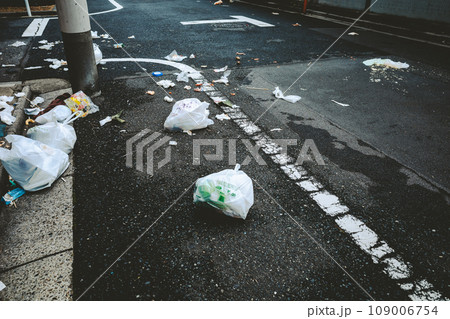 路上にゴミが散乱する街角 フィルム調 路上にゴミが散乱する街角 フィルム調 109006754