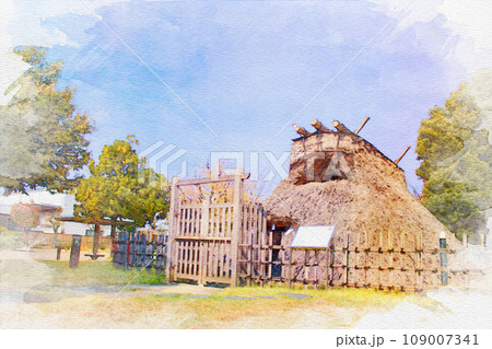[水彩画]愛知県岩倉市の岩倉市史跡公園 109007341