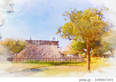 [水彩画]愛知県岩倉市の岩倉市史跡公園 109007343