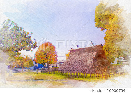 [水彩画]愛知県岩倉市の岩倉市史跡公園 109007344