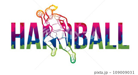 Handball Sport Text Designed with Player Action Cartoon Sport Graphic Vector 109009031