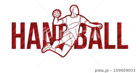 Handball Sport Text Designed with Player Action Cartoon Sport Graphic Vector 109009033