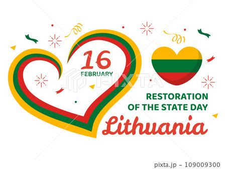 Lithuania Restoration of the State Day Vector Illustration on 16 February with Waving Flag in Happy Independence Holiday Flat Cartoon Background Lithuania Restoration of the State Day Vector Illustration on 16 February with Waving Flag in Happy Independence Holiday Flat Cartoon Background 109009300