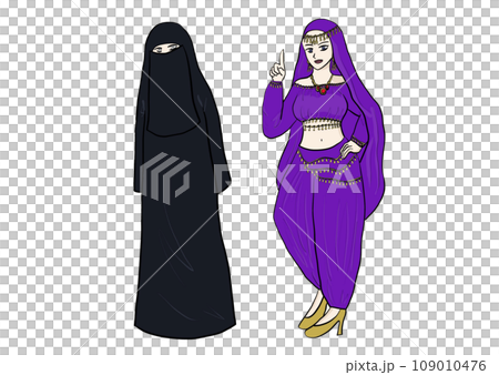 チャドルを被るアラブ人女性とアラビアンナイト風の女性 109010476