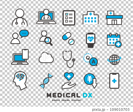 医療DXに関するアイコンのベクターイラスト素材 医療DXに関するアイコンのベクターイラスト素材 109010703