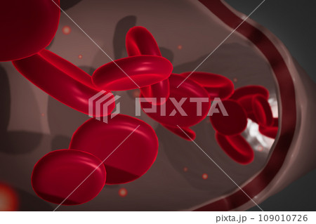 3D render the red bloods cell in vein. 109010726
