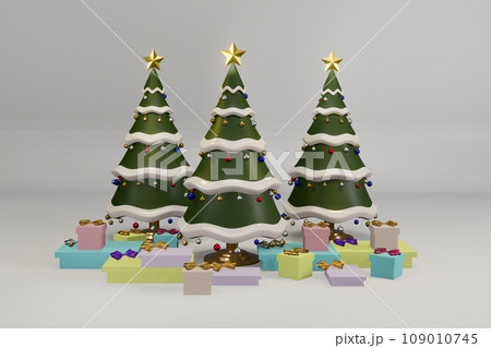 Christmas tree with decrorate items and giftbox.3D render Christmas tree with decrorate items and giftbox.3D render 109010745