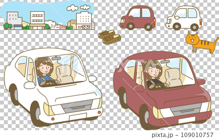 駕駛汽車的女性插圖集 駕駛汽車的女性插圖集 109010757