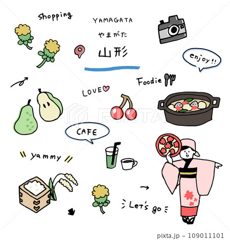 山形の手描きのアイコンセット 109011101