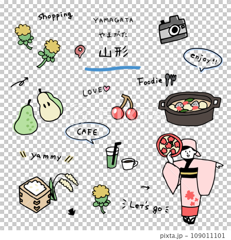 山形の手描きのアイコンセット 109011101