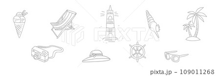 Hand Drawn Summer Travel and Vacation Elements Vector Set 109011268