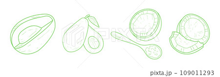 Hand Drawn Avocado and Coconut as Healthy Natural Product Vector Set Hand Drawn Avocado and Coconut as Healthy Natural Product Vector Set 109011293