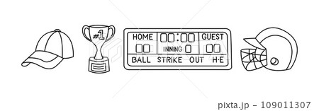 Baseball Special Object and Equipment Line Vector Set 109011307
