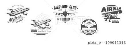 Airplane Flying Club Label and Emblem Vector Set 109011318