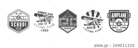 Airplane Flying Club Label and Emblem Vector Set 109011320