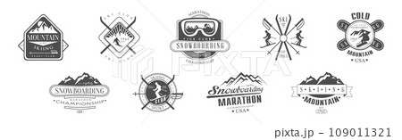 Mountain Camping Club Label and Emblem Vector Set 109011321