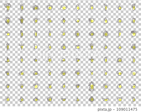 簡單輪廓蔬菜、水果和蘑菇插圖圖示設定黃色 109011475