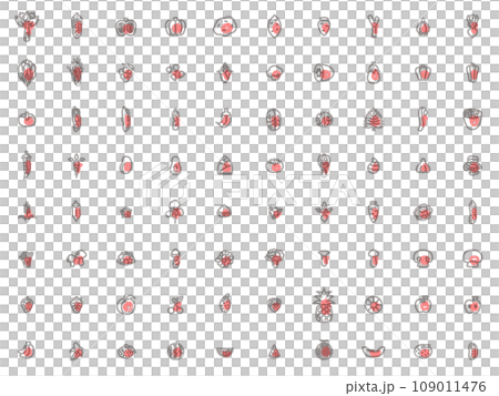 簡單輪廓蔬菜、水果和蘑菇插圖圖示設定紅色 109011476