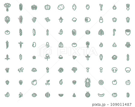 カラーシャドウのシンプルな野菜と果物とキノコのイラストアイコンセット 109011487